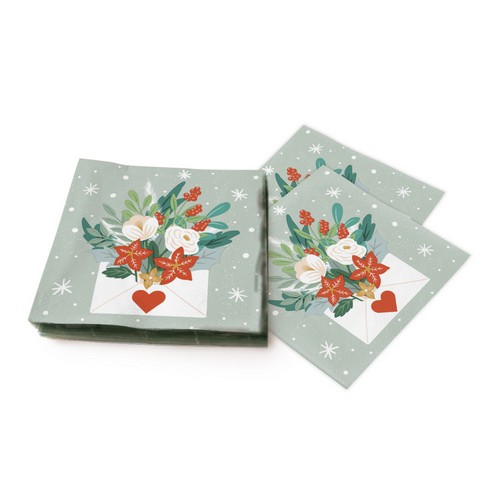 20 Servietten Christmas Letter - Brief mit Winterblumen 33x33cm