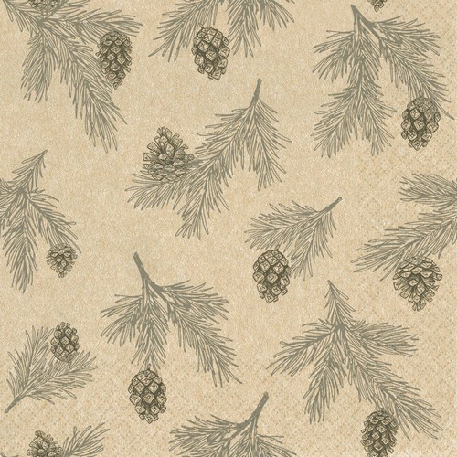 20 Servietten Eco Line Pine Cones grey - Tannenzweige Eco 33x33cm