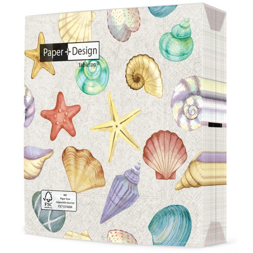 20 Servietten Seashore - Bunte Muscheln 33x33cm