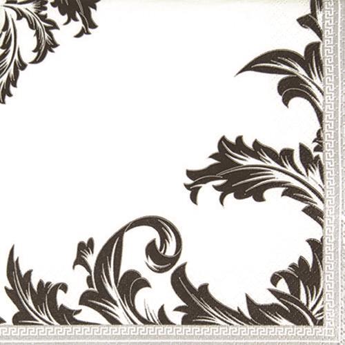 20 Servietten Luxury black/silver - Ornamente edel schwarz/silber 33x33cm