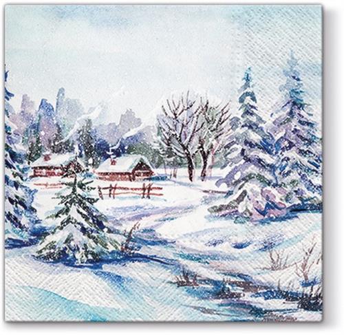 20 Servietten Winter Village - Dorf im Winterwald 33x33cm