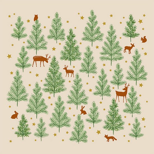 20 Servietten Tiny Forest - Hirsche im Wald voller grüner Bäume 33x33cm