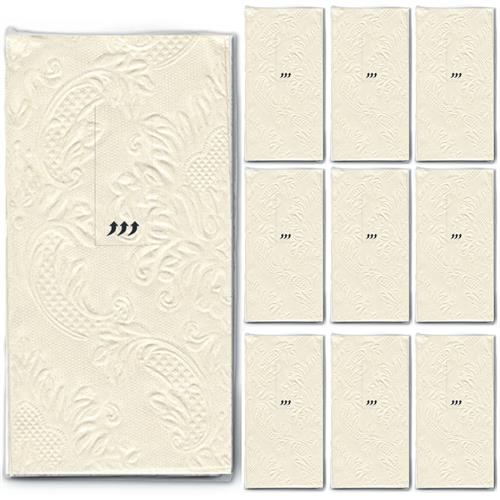 10 x 10 Taschentücher Moments Ornament creme beige - Uni perlcreme/beige mit Ornamente geprägt