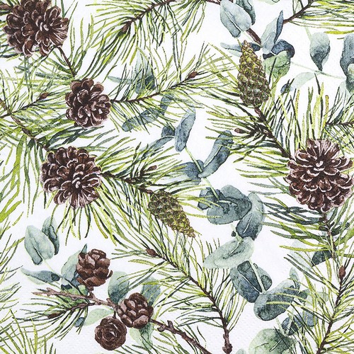 20 Servietten Eucalyptus and Pine - Eukalyptus und Zapfen 33x33cm
