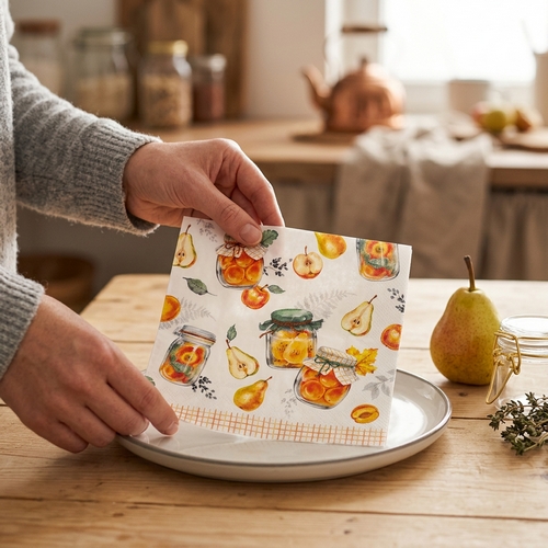20 Servietten Preserving Fruits - Konserviertes Obst im Glas 33x33cm