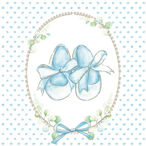 20 Servietten Baby Slippers blue - Schuhe mit Schleife blau 33x33cm