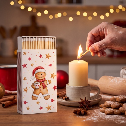 Kaminhölzer 45er Box Cocoa and Cookie - Lebkuchenfigur mit Kakao 11x6,3cm