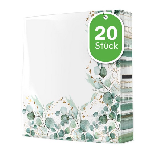 20 Servietten Eucalyptus Frame natural - Eukalyptus Bordüre natur 33x33cm