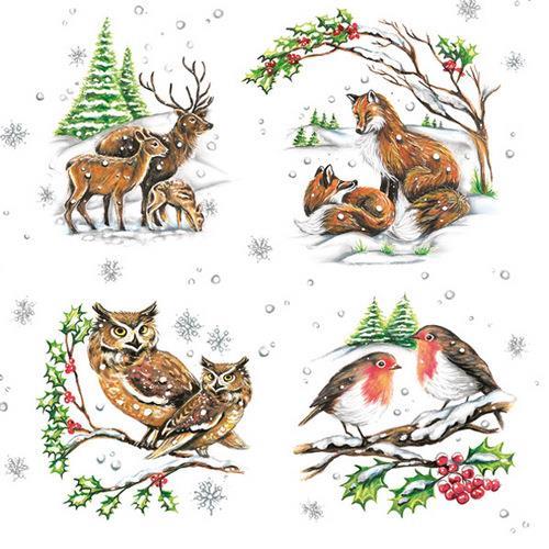 20 Servietten Winter Animals – Tierfamilien im Winter 33x33cm