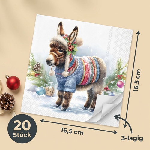 20 Servietten Wooly Donkey - Niedlicher Esel mit Wollbekleidung 33x33cm