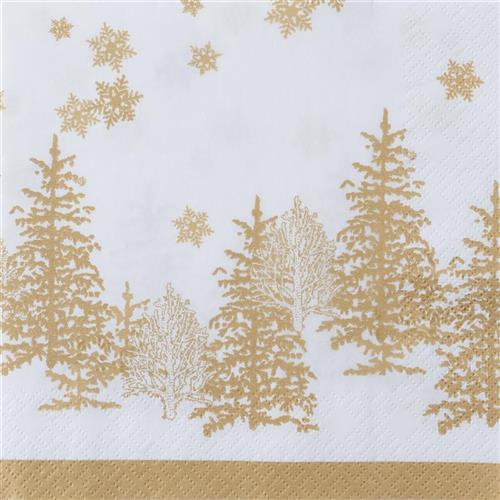 20 Servietten Tree and Snowflakes gold - Bäume & Schneeflocken gold 33x33cm