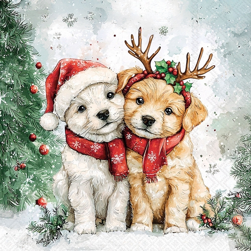 20 Servietten Cody and Buddy - Zwei niedliche Weihnachtshunde 33x33cm