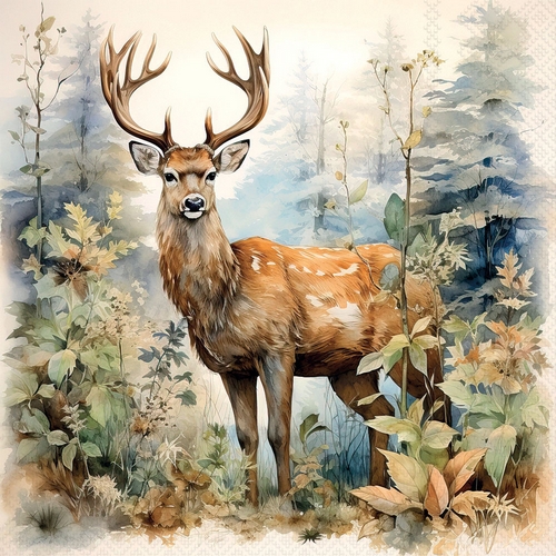 20 Servietten Deer in the Woods - Hirsch im Vinatge-Wald 33x33cm
