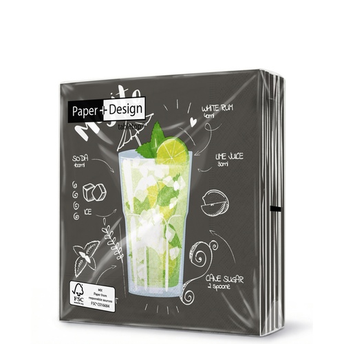 20 kleine Cocktailservietten Mojito Black - Mojito trinken 25x25cm