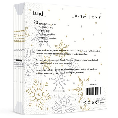 20 Servietten Glistering Snow - Einfache Flocken und Punkte 33x33cm