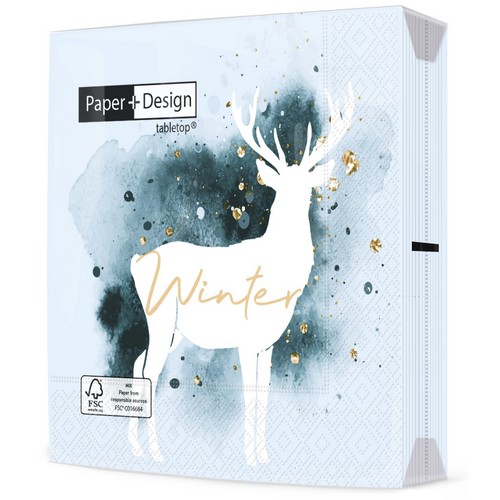 20 Servietten Watercolour Winter - Hirsch in Wasserfarben 33x33cm