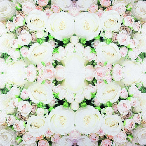 20 Servietten Romantic Roses - Weiße und rosa Rosen 33x33cm