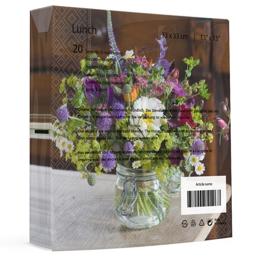 20 Servietten Blooming vase - Echter Blumenstrauß lila 33x33cm