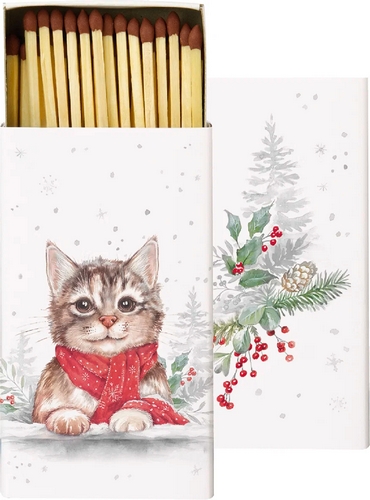 Kaminhölzer 45er Box Minou - Niedliche Katze mit Schal 11x6,3cm