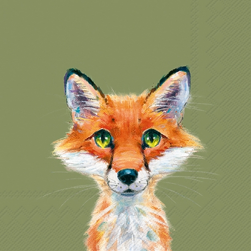 20 Servietten Fox Rocco green - Witziger Fuchs auf grün 33x33cm