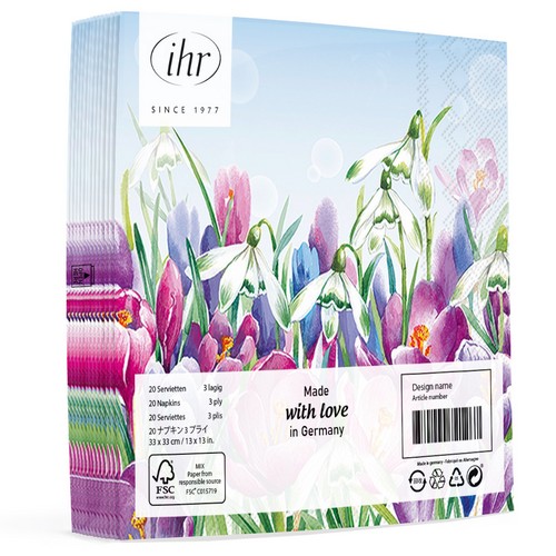 20 Servietten Crocus light blue - Krokus und Schneeglöcken blau 33x33cm