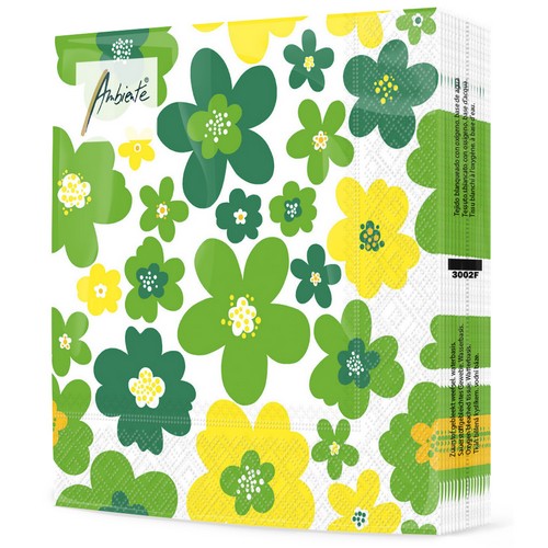 20 Servietten Flower Power green - Moderne Blütenvielfalt grün-gelb 33x33cm