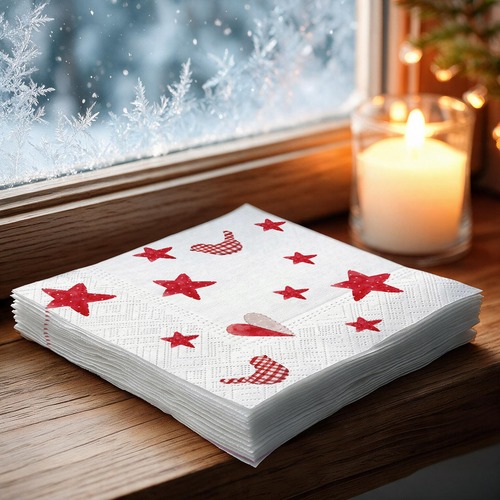 20 kleine Cocktailservietten Artisan joy white - Rot im Fokus 25x25cm