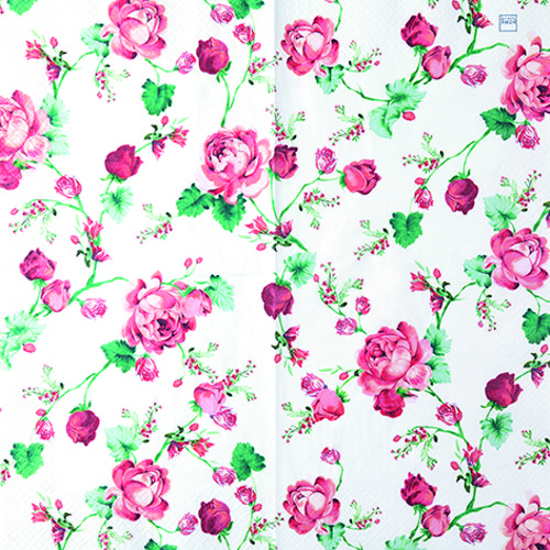 20 Servietten Cottage Roses - Rote Rosenkette 33x33cm