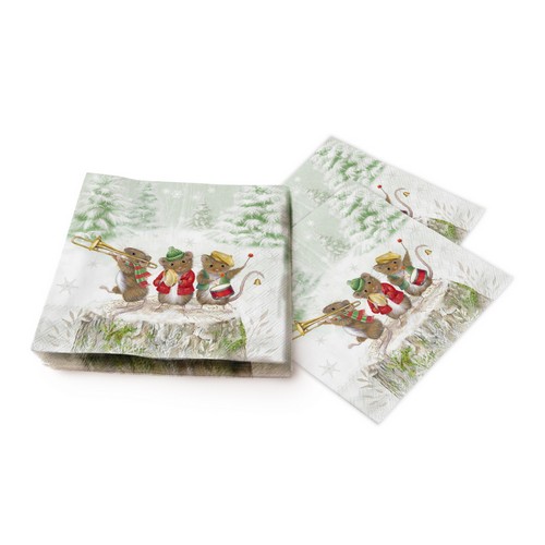 20 Servietten Mouse Band - Mäuse-Band im Winter 33x33cm