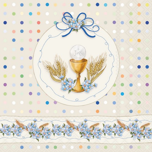 20 Servietten Communion Cup - Kelch an festlicher Bordüre 33x33cm
