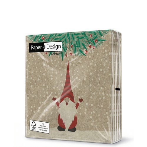 20 kleine Cocktailservietten aus Recycling-Papier Happy Santas - Fröhliche Weihnachtswichtel 25x25cm