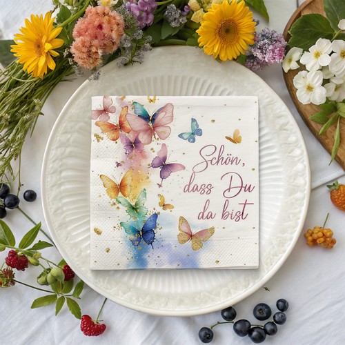 20 Servietten Butterfly coloured festival - Buntes Schmetterlingsfest 33x33cm