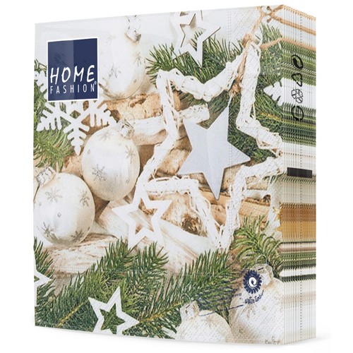 20 Servietten Xmas Harmony - Weiße Weihnachtsdeko an Zweige 33x33cm