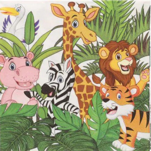 20 Servietten Jungle - Lustige Tiere im Dschungel 33x33cm