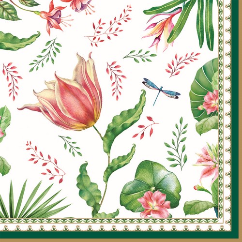 20 Servietten Botanic chic - Exotische Pflanzen mit Blätter 33x33cm
