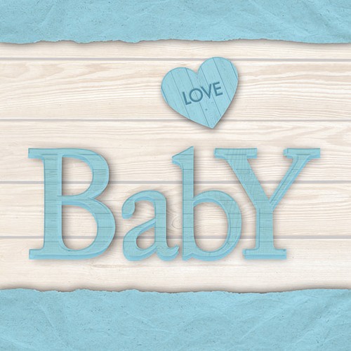 20 Servietten Baby Love Boy - Baby auf Holz blau 33x33cm
