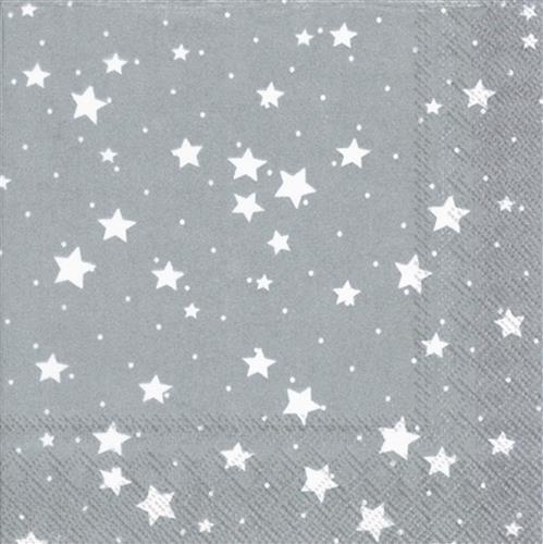 20 Servietten Stella Di Natale silver - Sternenschauer auf Silber 33x33cm