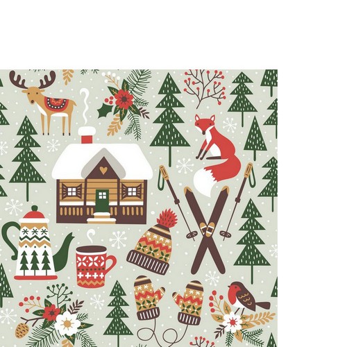 20 kleine Cocktailservietten Winter Cabin - Ausflug zur Winterhütte 24x24cm