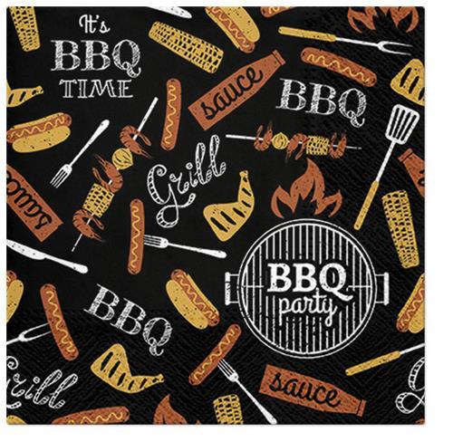 20 Servietten BBQ Party black - Grillparty auf schwarz 33x33cm