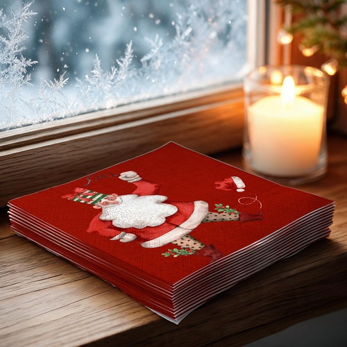 20 kleine Cocktailservietten Goofy Santa - Tollpatschiger Weihnachtsmann 25x25cm