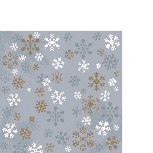 20 kleine Cocktailservietten Traditional snow grey - Flocken und Kristalle auf grau 24x24cm