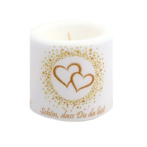 Kerze rund Cute Golden Hearts - Goldene Herzen Ø 8cm, Höhe 7,5cm