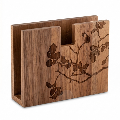 Serviettenhalter Pure Branch - mit Naturgravur, aus Akazienholz,, für die Größen 25x25cm, 33x33cm, Maße:16,5x12cm