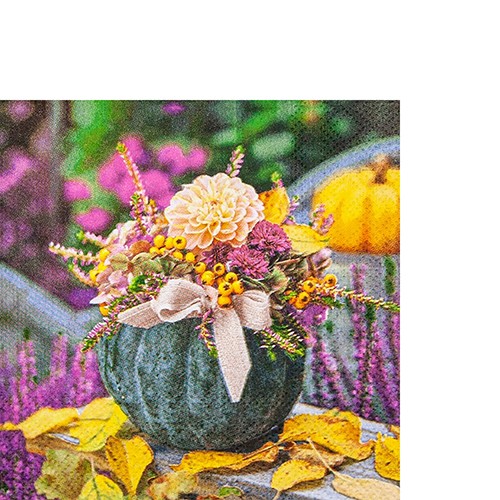 20 kleine Cocktailservietten Pumpkin Arrangement - Blumen im Kürbis 25x25cm