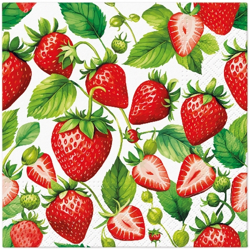 20 Servietten Strawberry Kiss - Erdbeeren rot und frisch 33x33cm