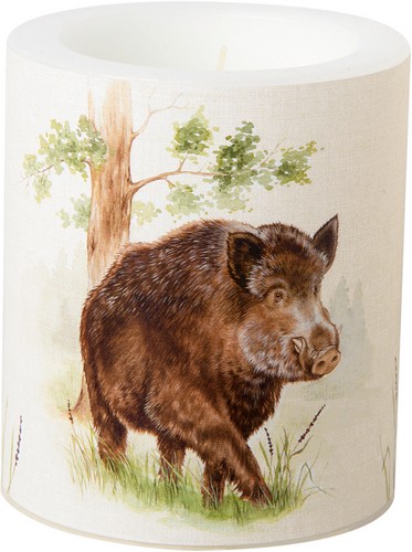 Kerze rund groß Hunted Wild Boar - Naturausschnitt Wildschwein Ø 9cm, Höhe 10,5cm