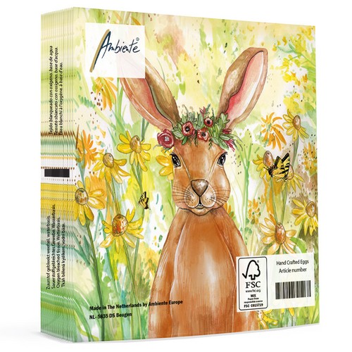 20 Servietten Flower Bunny - Hase an gelben Blumen 33x33cm