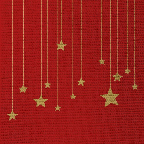 15 Servietten Stars on Canvas red - Sternenkette auf rot 33x33cm