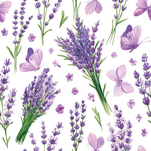 20 Servietten Lavender with violet Butterflies - Lavendelbund mit Schmetterlinge 33x33cm