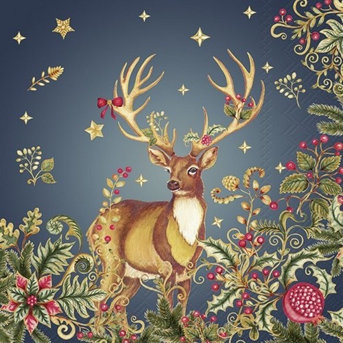 20 Servietten Opulent Deer - Hirsch an florale Ornamente 33x33cm